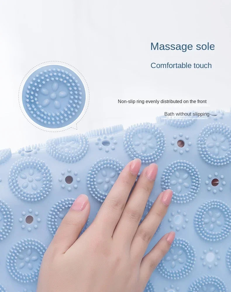 Bathroom Mat Anti-slip Sucker Round PVC Bath Mat with Drain Hole Silicone Bathing Rugs Foot Massage Pad Bathtub Soft Shower Mat