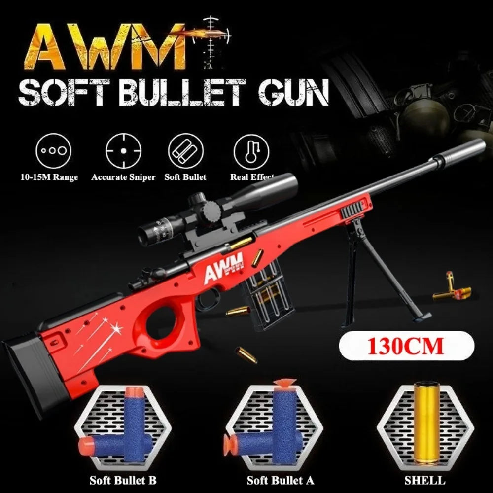 AWM Shell Soft-Bullet Gun Can Be Fired Toy Gun Manually Loaded Outdoor Combat Sniper Rifle Model Christmas Gift for Boy Adult