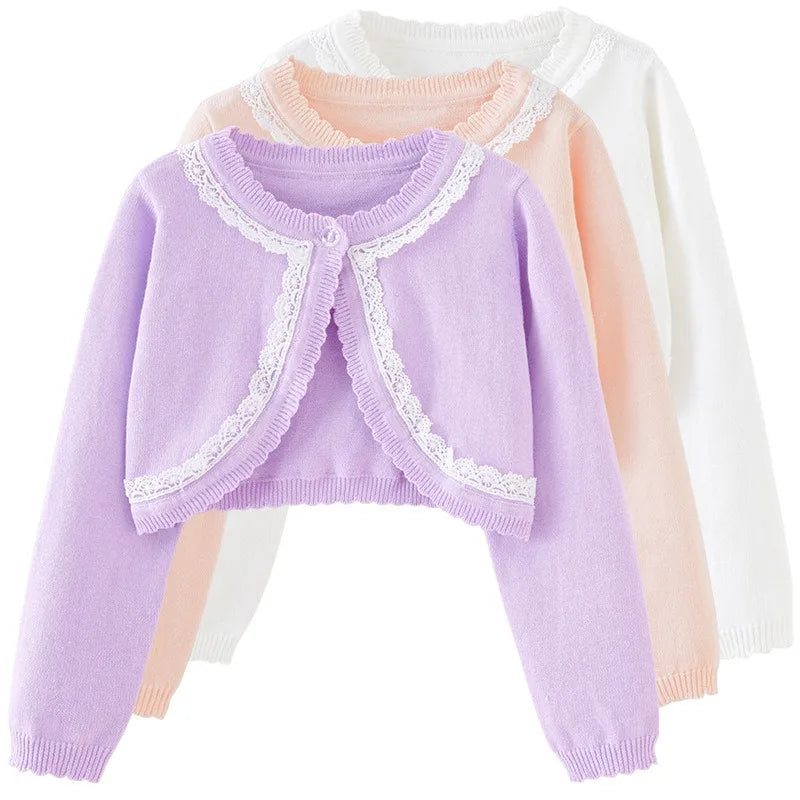 2-14 years old Purple girls Cardigan Thin Spring Children's knit sweater 3 4 6 8 10 12 14 year old children's clothing