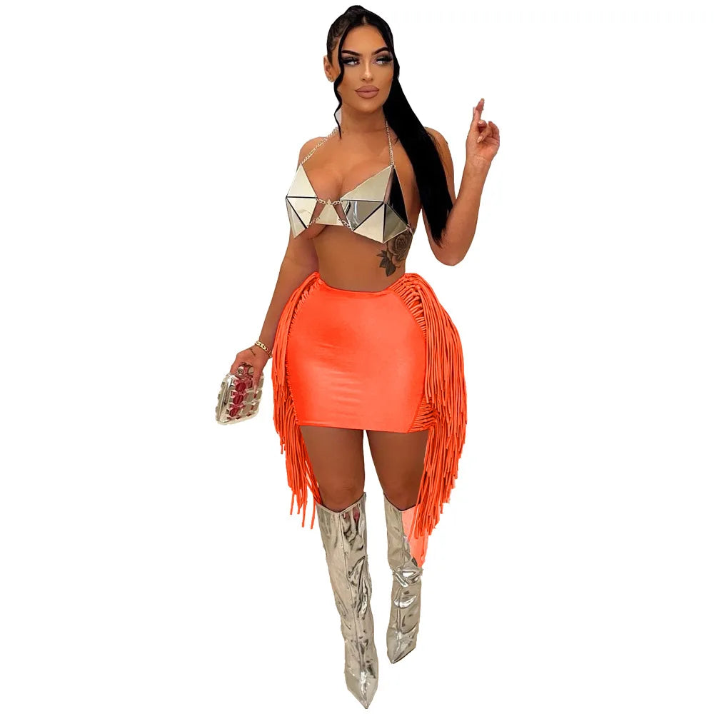Sexy Wrap Women Mini Skirts Solid Bodycon Streetwear Skirts 2022 Summer Chic Hollow Out Tassel Y2K Style Bottom Outfits