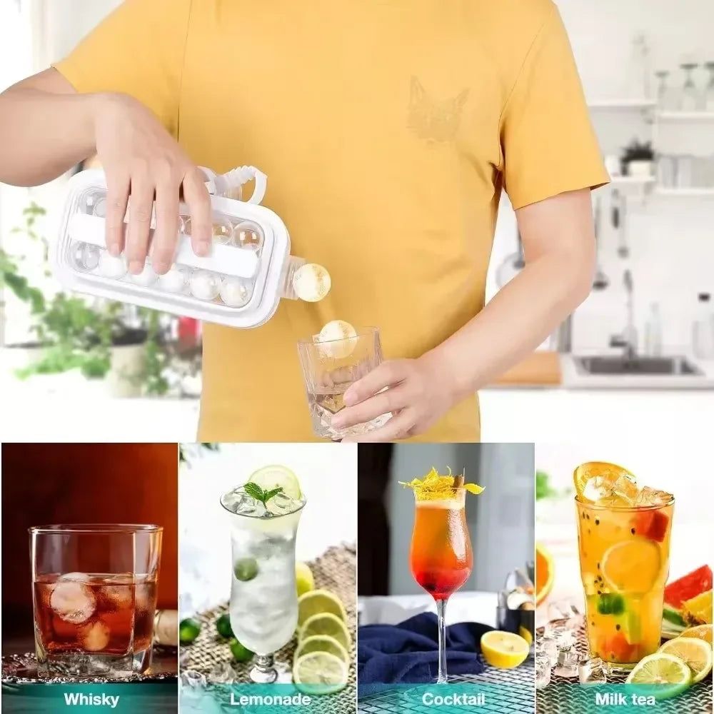 Ice Cube Tray 2-in-1 Portable Puck Making Water Bottle with 17 Grid Flat Lid Cooling Popsicle/Cube Molds