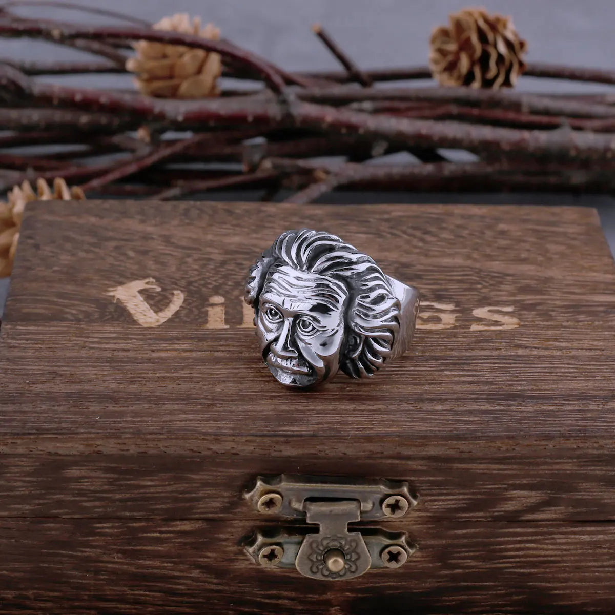 316L Stainless Steel Frankenstein and Science Giant Head Ring Ring Men's Retro Hip Hop Biker Fashion Ring Character Jewelry Gift