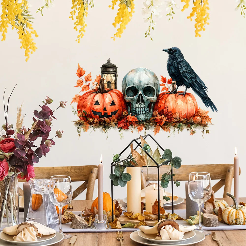 Halloween Pumpkin, Skull, Blackbird, Maple Leaf, Home Decoration, Wall Stickers, Self-adhesive Stickers