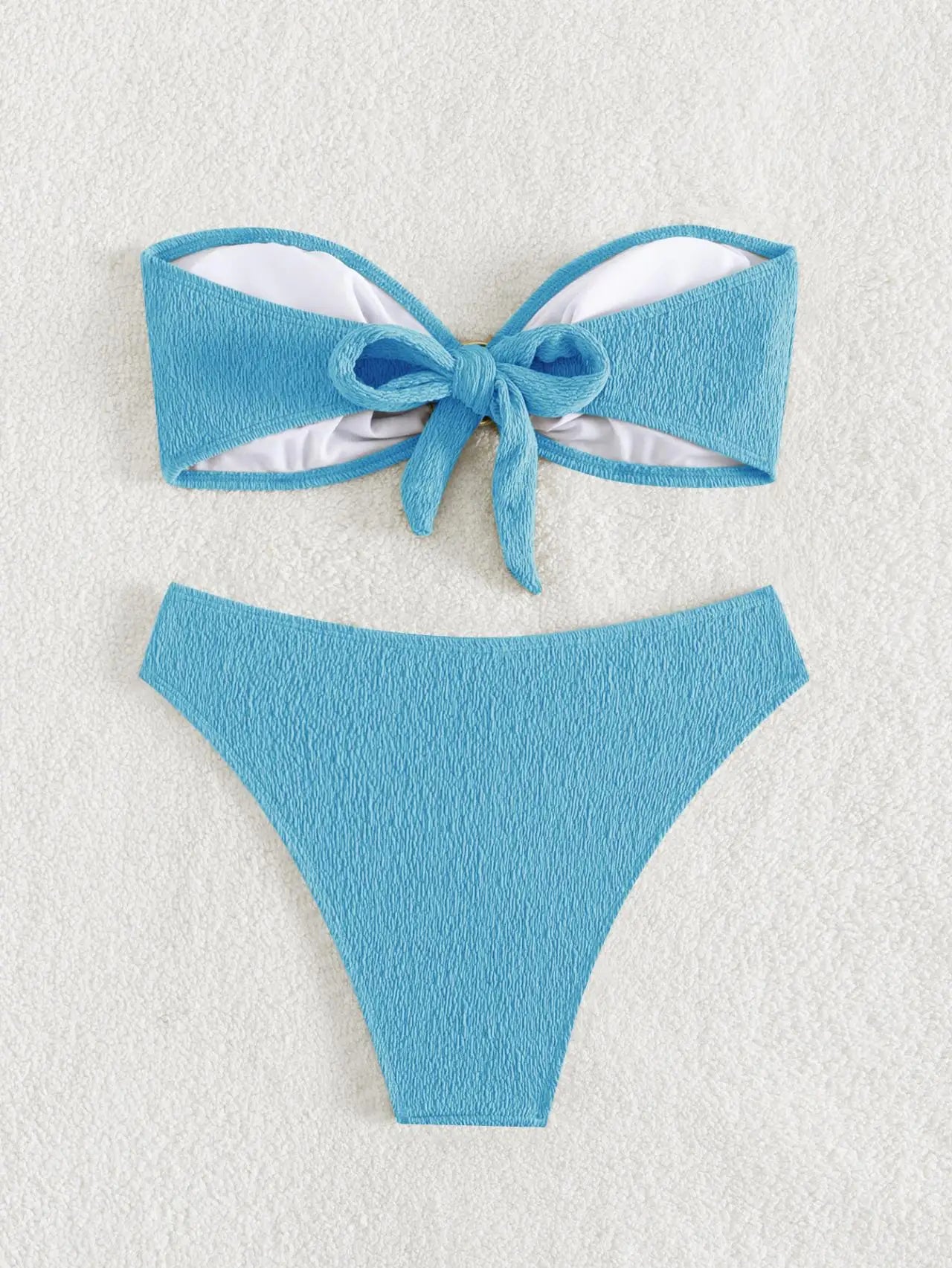 Sexy Bandeau Bikinis Sets Women Metal Ring Linked Push Up Micro Swimsuit 2025 Solid Bathing Suit Thong Swimwear Trajes De Baño