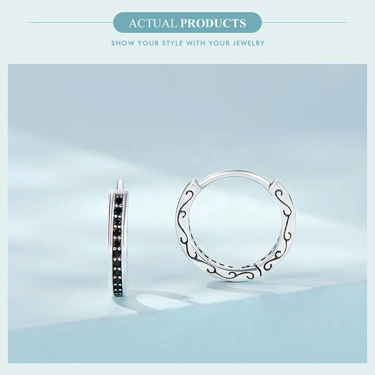 Bamoer 925 Sterling Silver Black Zircon Ear Clips	Pave Setting CZ European Style Earrings for Women Gift SCE1522