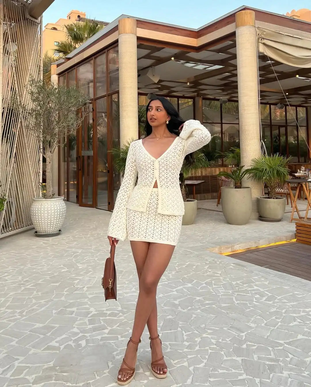 Tuularose Summer Knitted Blouse Suit Women's Sexy Cardigan Top Slim Short Skirt Bikini Suit Beach Vacation Dress Matching Sets