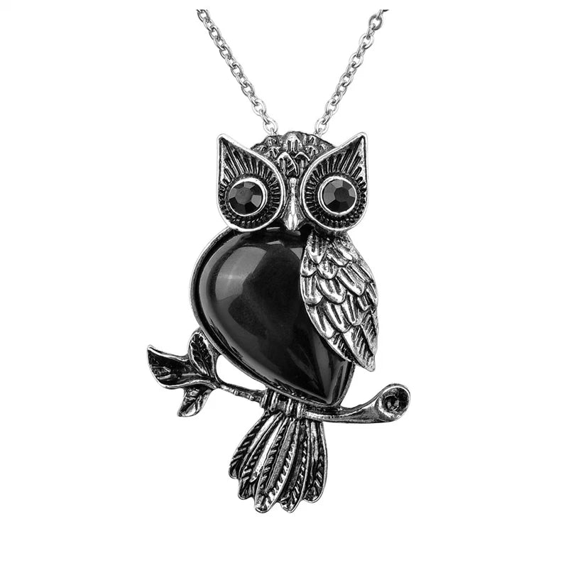 Owl Necklace Healing Crystal Stones Pendant Necklaces for Women Men Natural Amethyst Rose Quartz Gemstone Jewelry