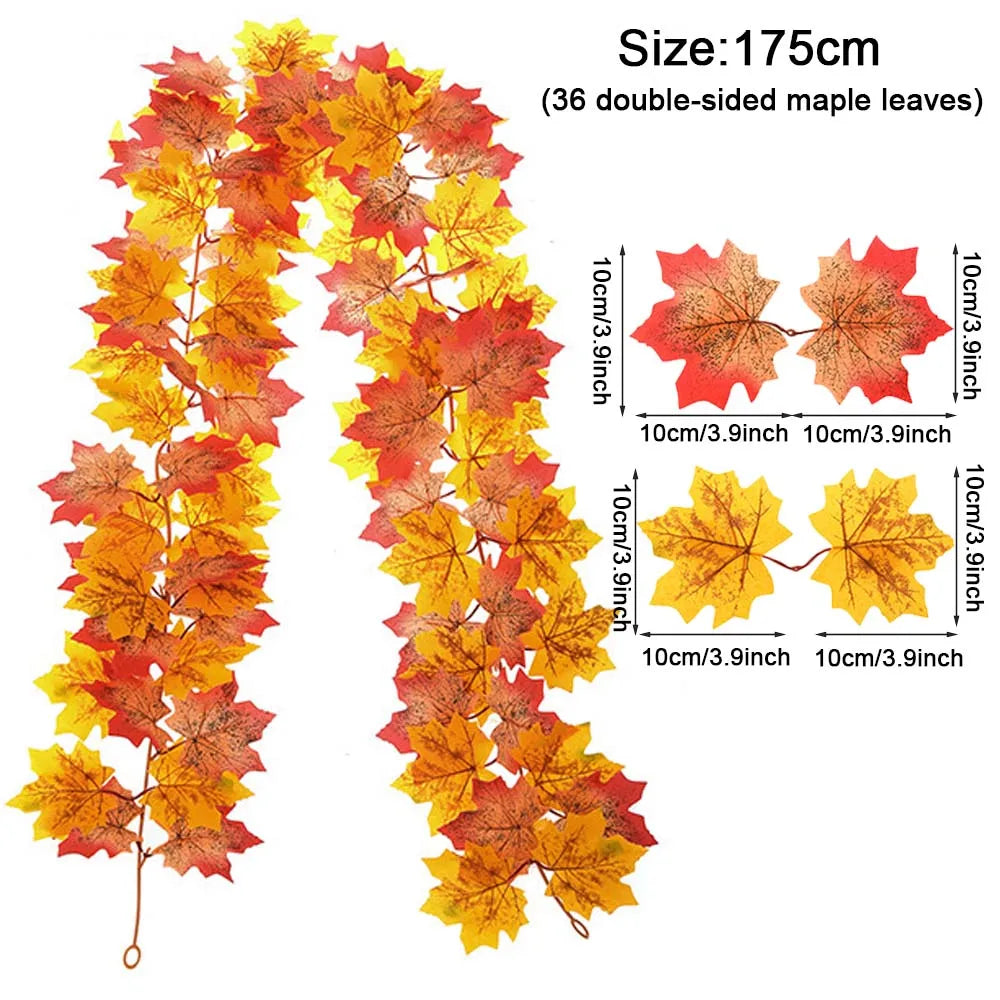 Thanksgiving Decorations Fall Maple Vine Garland Artificial Autumn Fall Foliage Garland Wedding Fireplace Decor Halloween Party