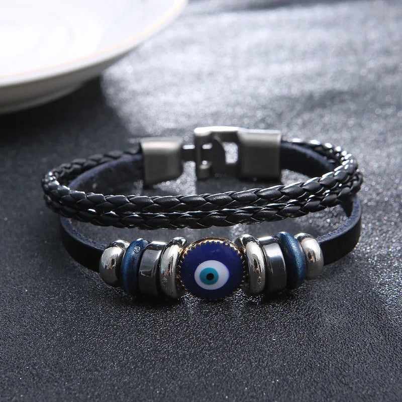 Vintage Genuine Leather Bracelet for Men Handmade Woven Bracelet Magnetic Clasp Wrap Bracelet Homme Hand Jewelry Accessories New