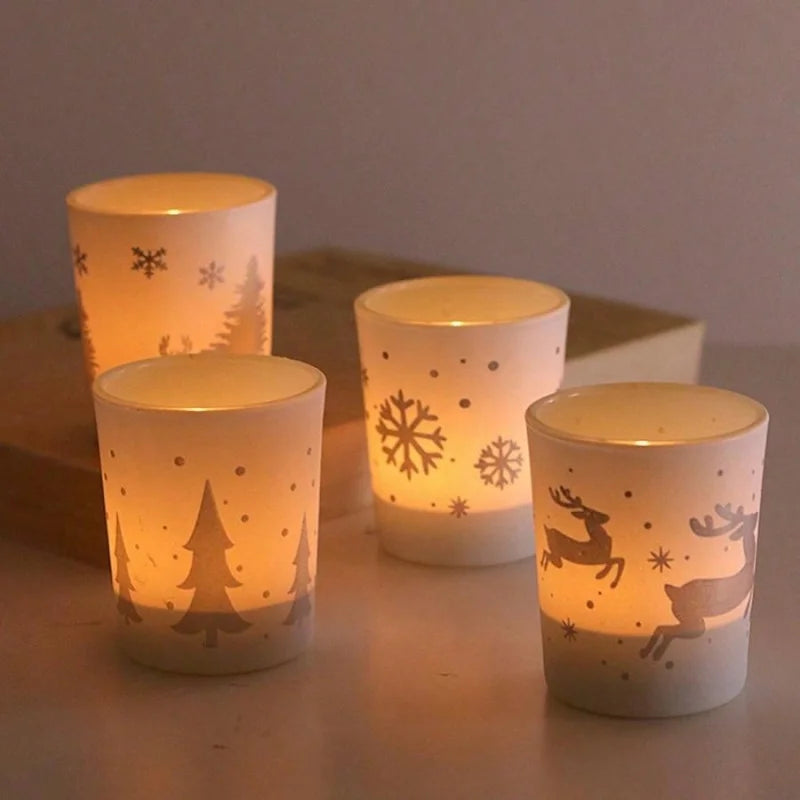 1Mini Christmas Tree Elk Snowflake Candle Holder Glass Small Candle Cup Christmas Gift Home Store Decoration Ornament