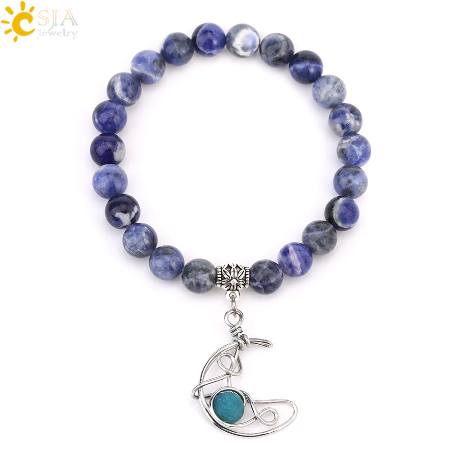 Natrual Stone Bracelet for Women Energy Star Moon Crystal Charm Tiger Eye Pink Quartz Bangle Bead Bracelets Relationship T019