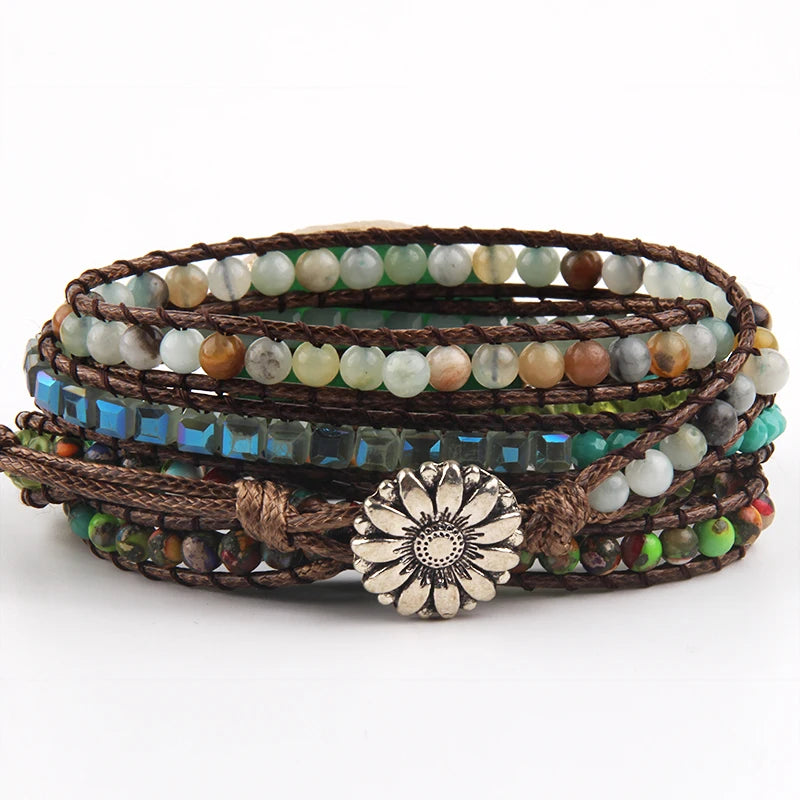 Fashion Bohemian Jewelry Bracelet Mixed Natural Stones Multicolor Big Druzy Charm Handma Wrap Bracelets Gift