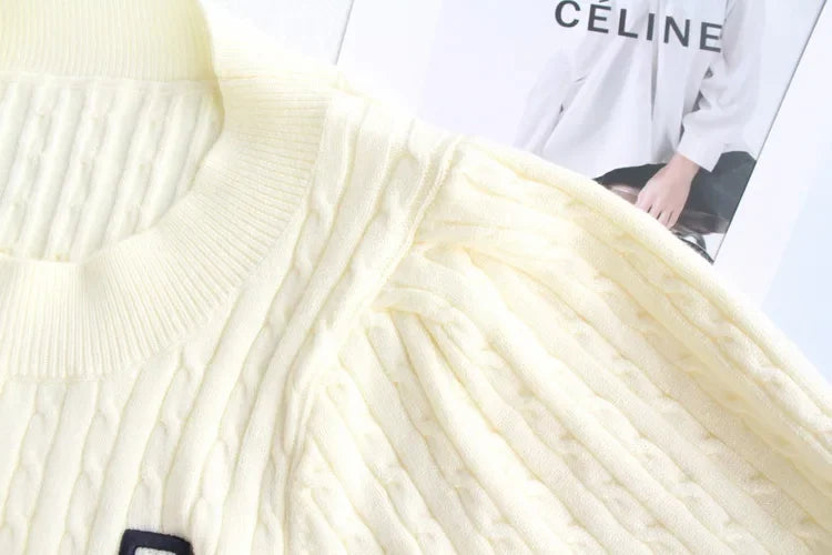 Japanese New Spring Ladies Sweet Bubble Short Sleeve Twist Knitted Top Sweater Letter Embroidered Pure Color Women's T-shirt