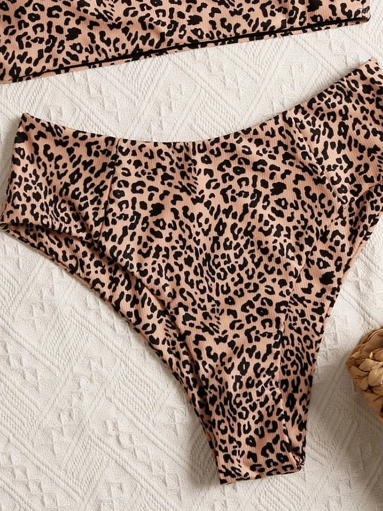 Bikini Women Swimsuit 2025 New Bikinis Set Leopard Bandeau Swimwear Summer Sexy High Waist Two Piece Beach Bathing Suit Female