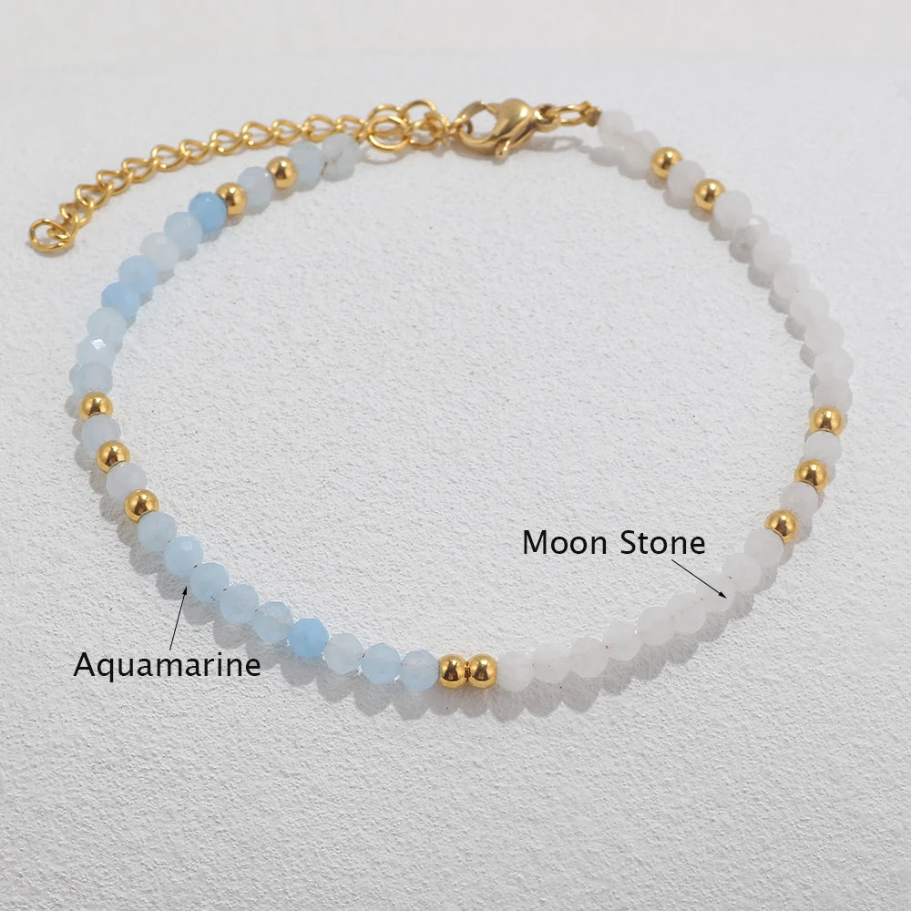 Two-color Nature Stone Beaded Bracelet Fashion Gold Color Faceted Spacer Jewelry For Women With Staniless Steel Clasp Party Gift
