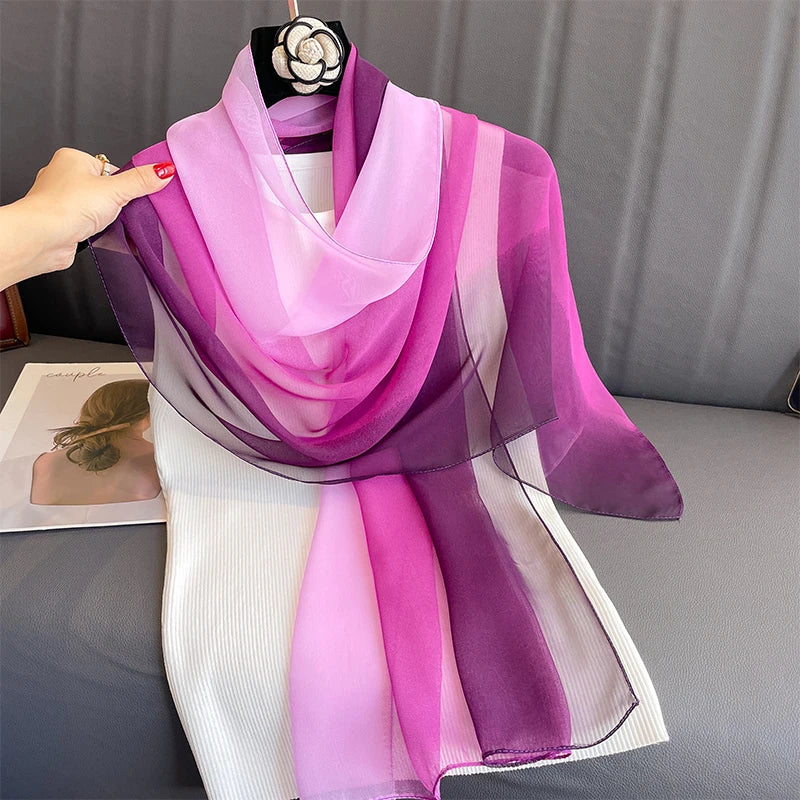 50*160CM Fashion Women Chiffon Gradient Scarf Shawl Luxury Elegant Lady Versatile Sun Protection Decorate Scarves Headscarf