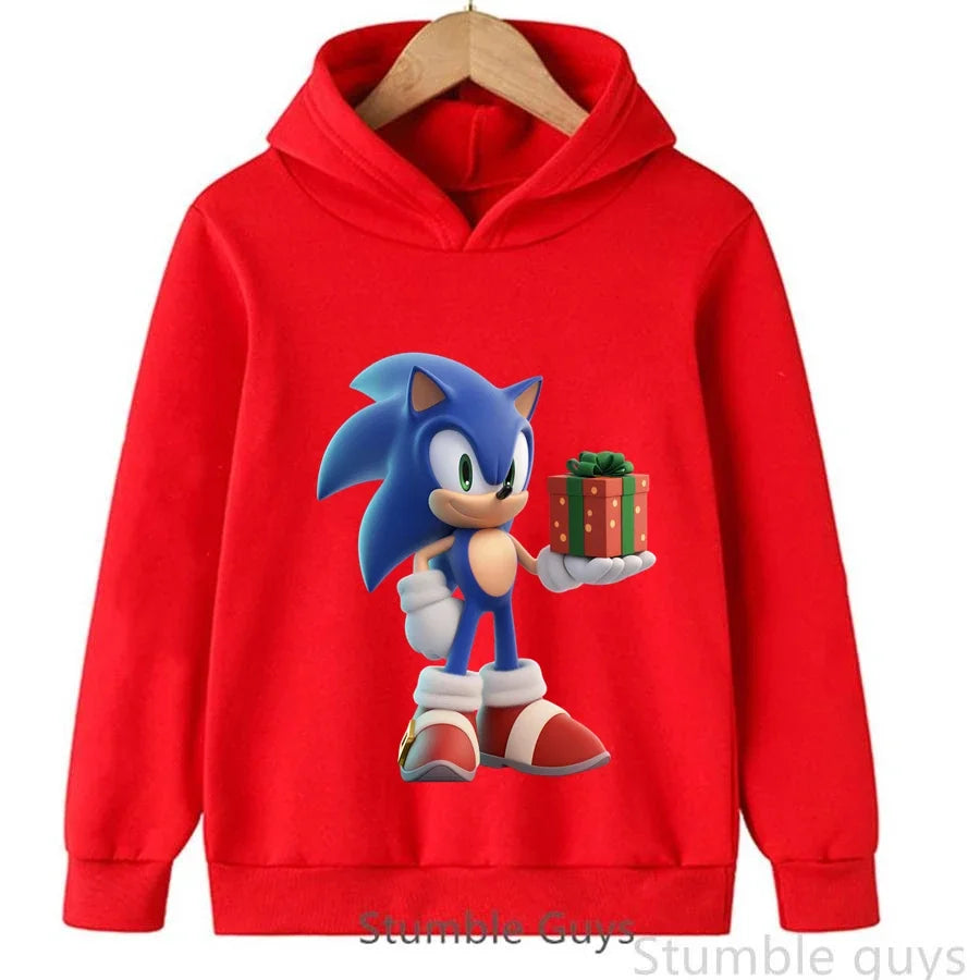 Anime Sonic Kids Hoodie Trucksuit Autumn Boys Girls Cartoon Clothes Christmas Gift Comfortable Warm Sweatshirt