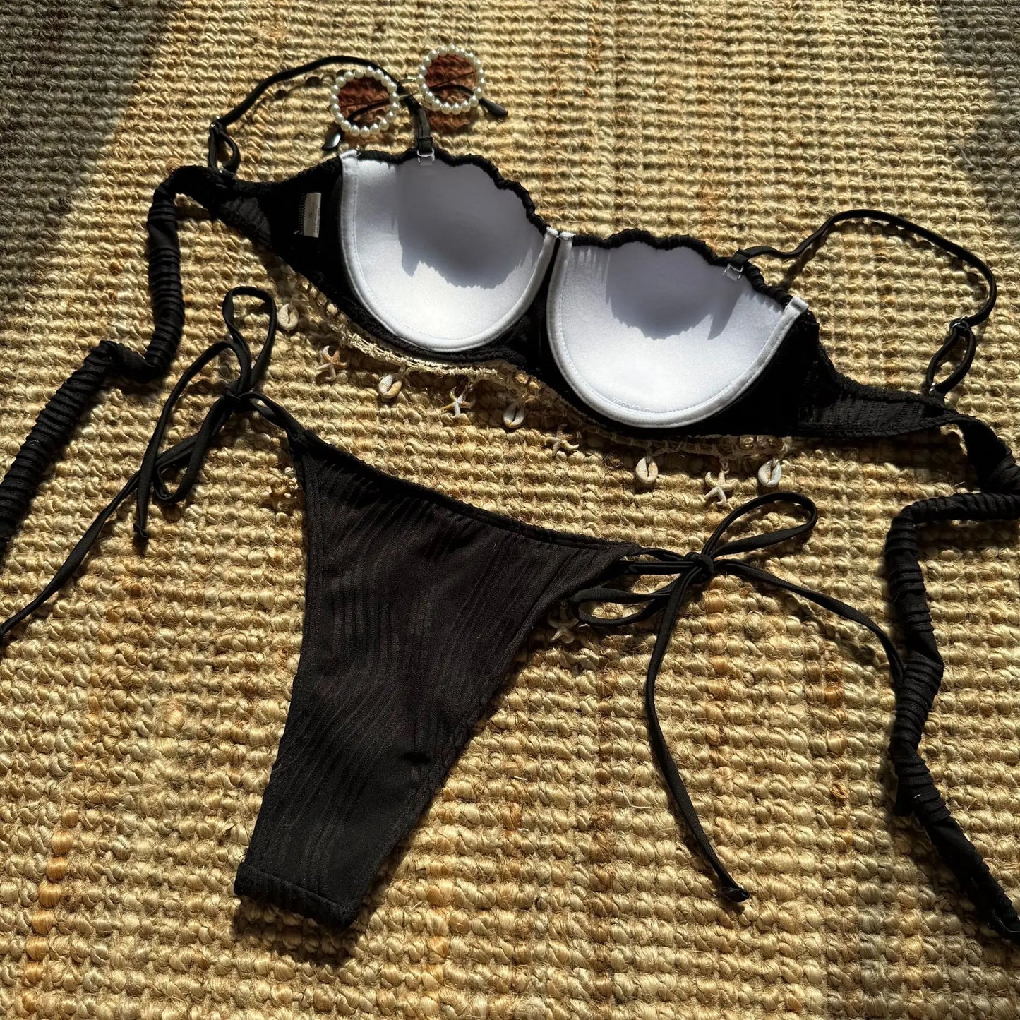 Sexy Shell Starfish Ornament Bikinis Sets Women White Ruffles Push Up Underwire Thong Swimsuit 2025 Beach Bathing Suit Swimwear