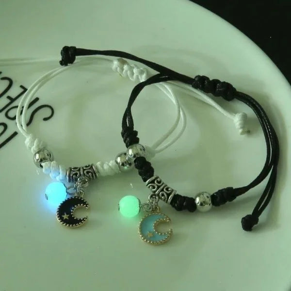 2 PCS/Set Stainless Steel Couples Bracelet For Women Lover Luminous Sun Moon Rope Charm Friendship Girlfriend Party Jewelry Gift