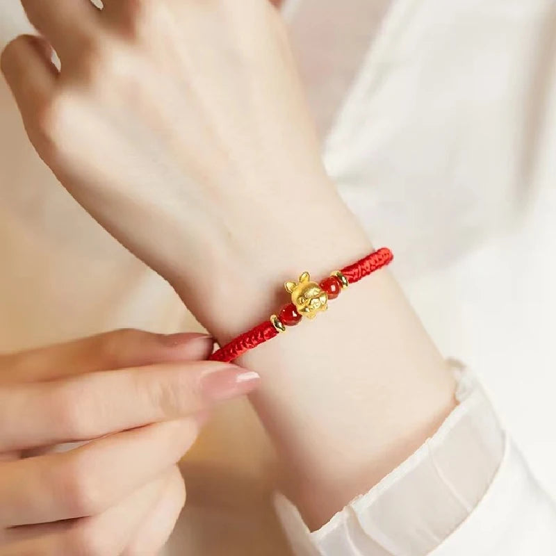 Lucky 12 Constellation Zodiac Sign Braided Animal Bracelet Men Women Red Rope Gold Color Beads Bracelet Bangle Gift Jewelry