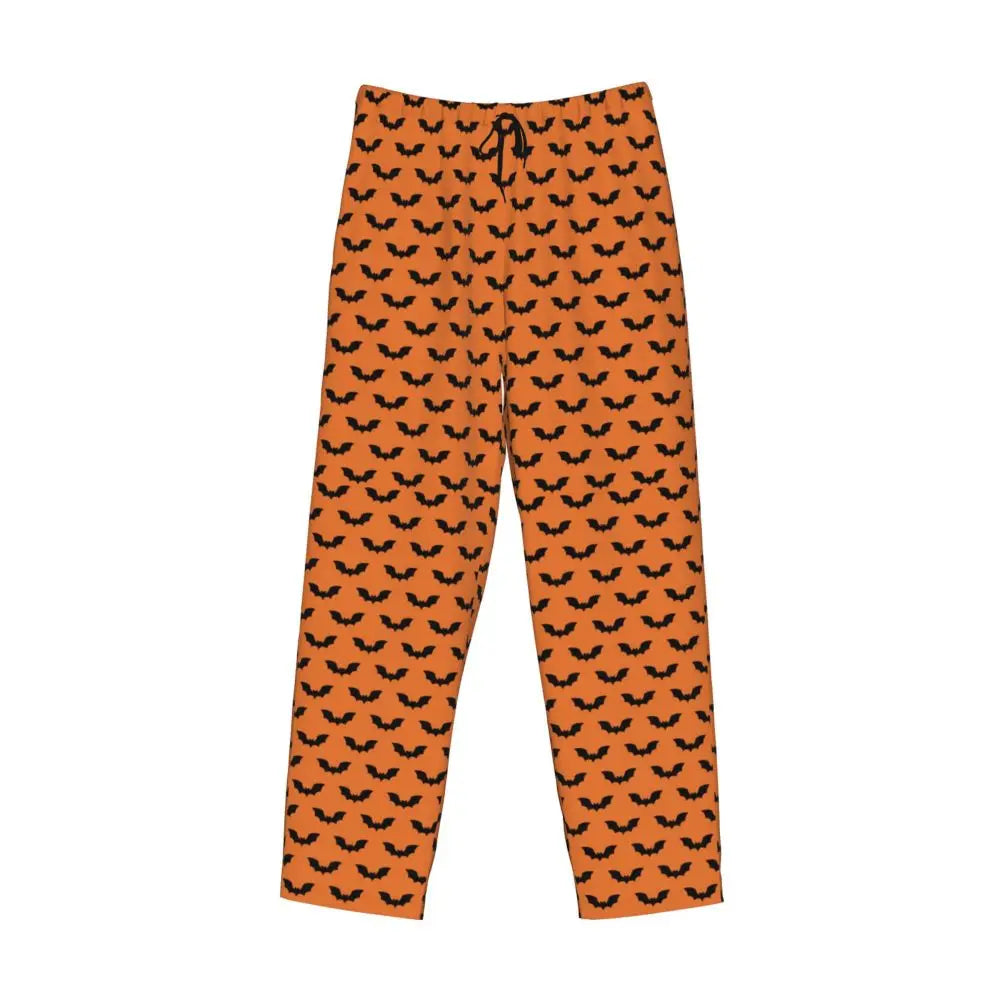Custom Cute Spooky Halloween Bats Black And Purple Pajama Pants for Men Lounge Sleep Drawstring Sleepwear Bottoms with Pockets