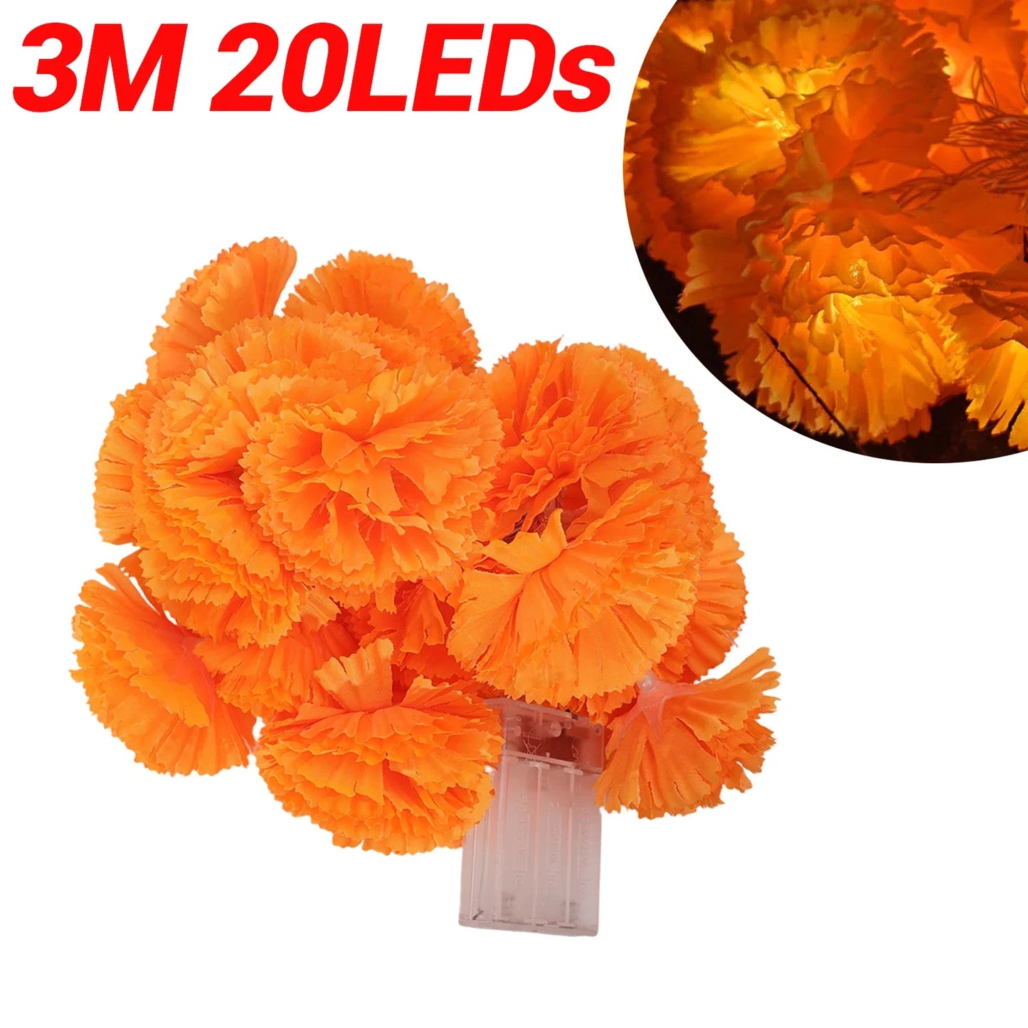 Marigold Flowers LED Light String Halloween Artificial Marigold Garland Battery Powered Lamp Halloween Outdoor Party Decorations