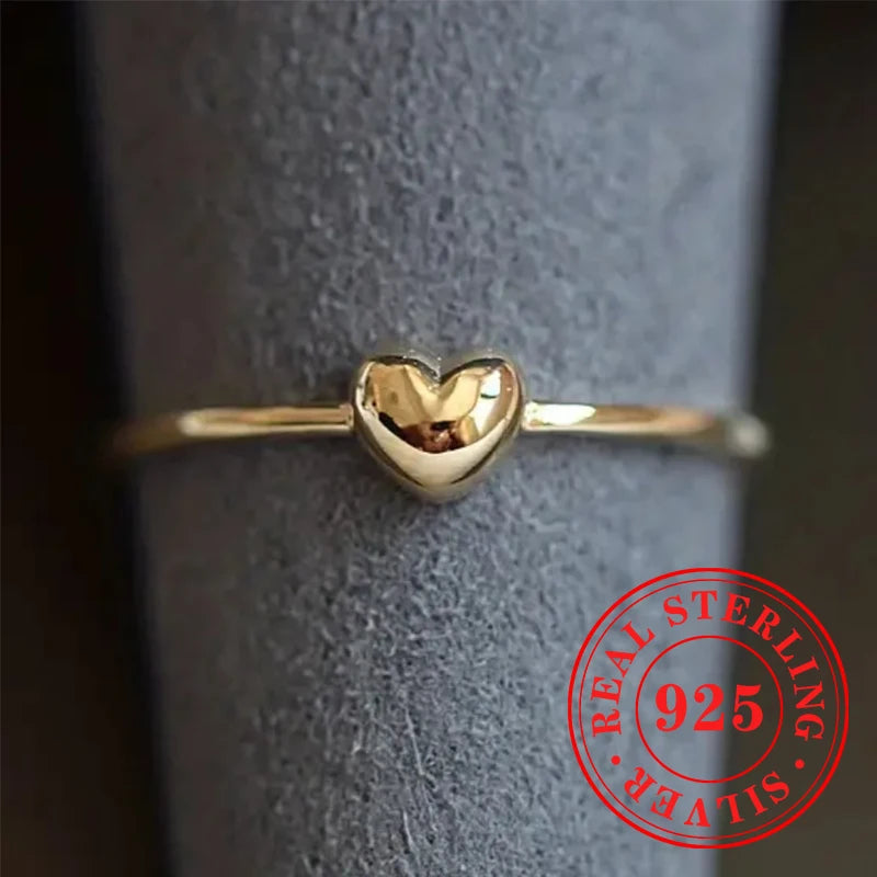 Huitan Noble Gold Color Heart Rings 925 Sterling Silver Simple Accessory Charms Exquisite Wedding Engagement Jewelry for Women