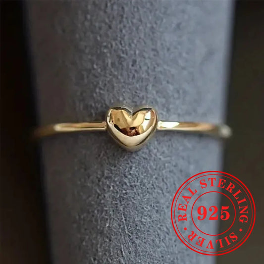 Huitan Noble Gold Color Heart Rings 925 Sterling Silver Simple Accessory Charms Exquisite Wedding Engagement Jewelry for Women