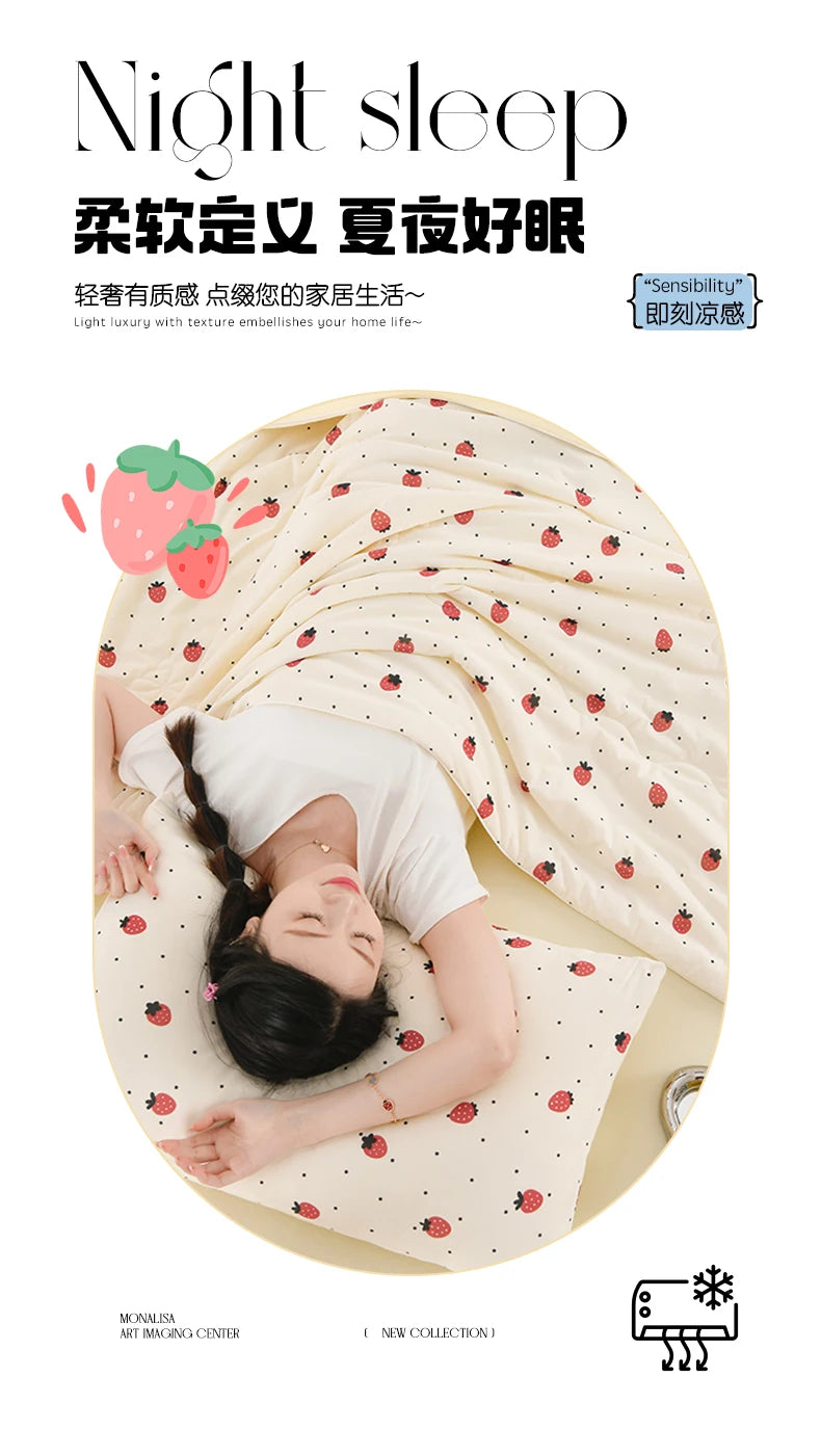 New Prints Cooling Blanket for Bed Silky Lightweight Summer Quilt Double Side Cold & Cooling Fabric Duvet Comforter Ice Silk