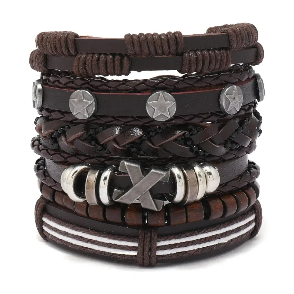 Bracelet for Men Fashion Pop Pentagram Beaded DIY Bracelet Set Stud Accessories Men's Punk Street Bracelet Retro Charm Bracelet