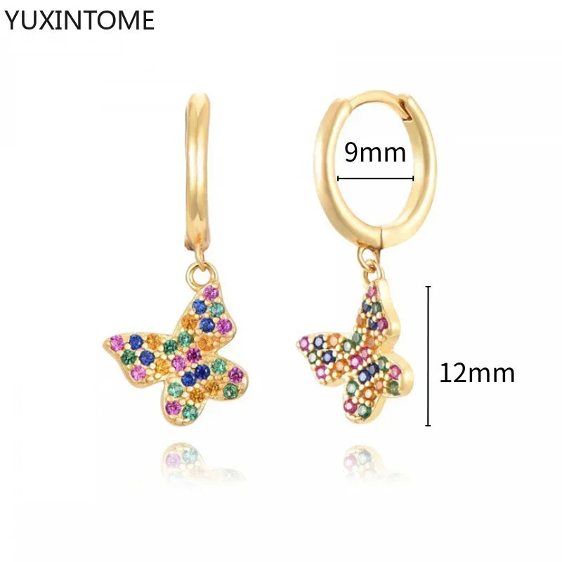 Colorful Crystal Earrings 925 Sterling Silver Ear Needle Stud Earrings for Women Cross Dangle Earrings Party Wedding Jewelry