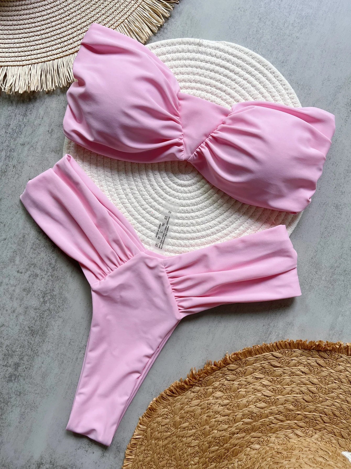 Sexy Bandeau High Cut Bikini Women Swimwear Female Swimsuit Two-pieces Bikini set Pleated Padded Bather Bathing Suit Swim