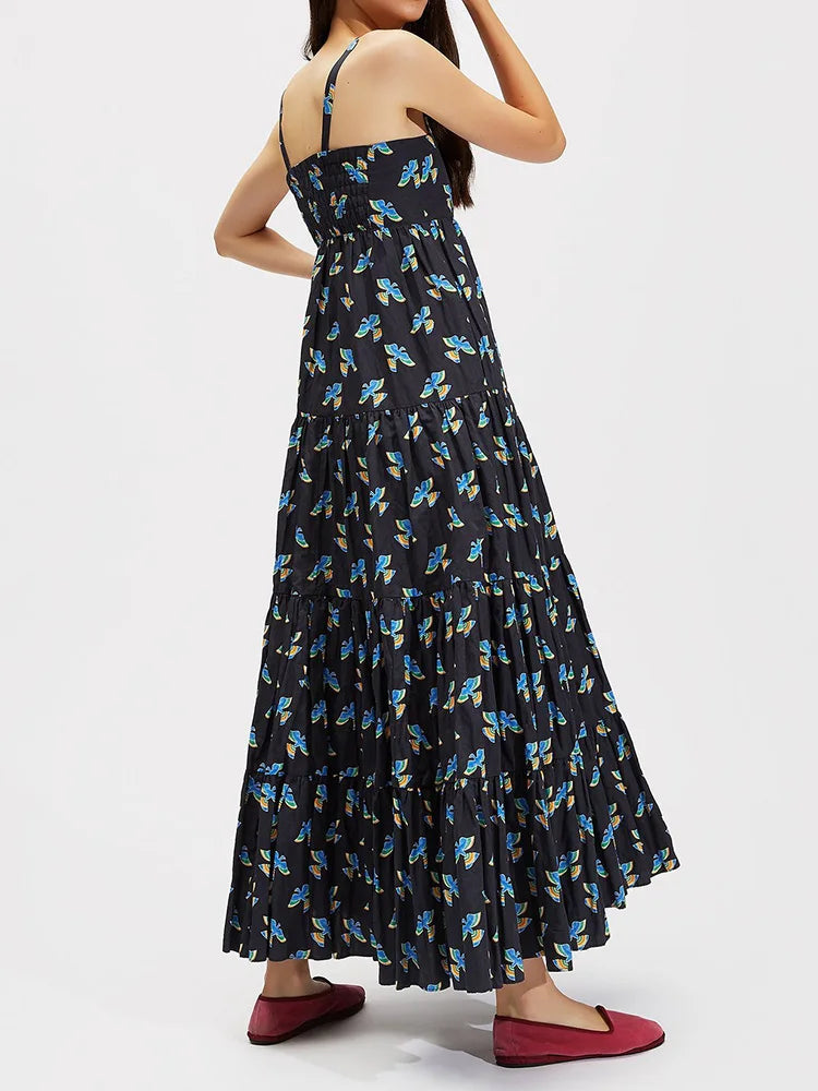 Square Collar Backless Patchwork Maxi Dress, Women Summer Sleeveless Print Party Dress, 2024 Casual Elegant Ladies Dress Vestido