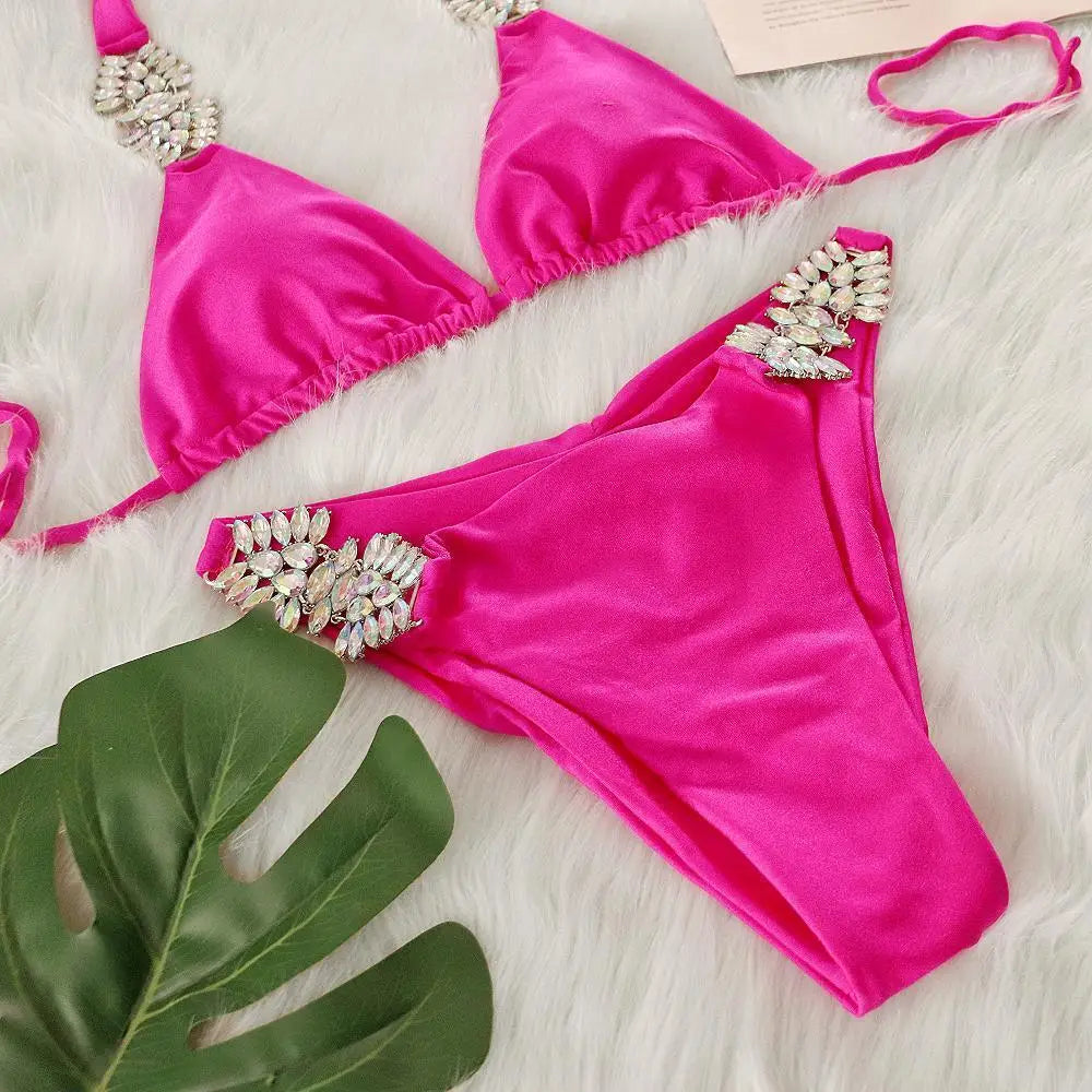 Shiny Sexy Bikinis Swimsuit With Rhinestones Women Swimwear Female Push Up Bikini Beach Swim Wear Bathing Suits Pool Bather 2025