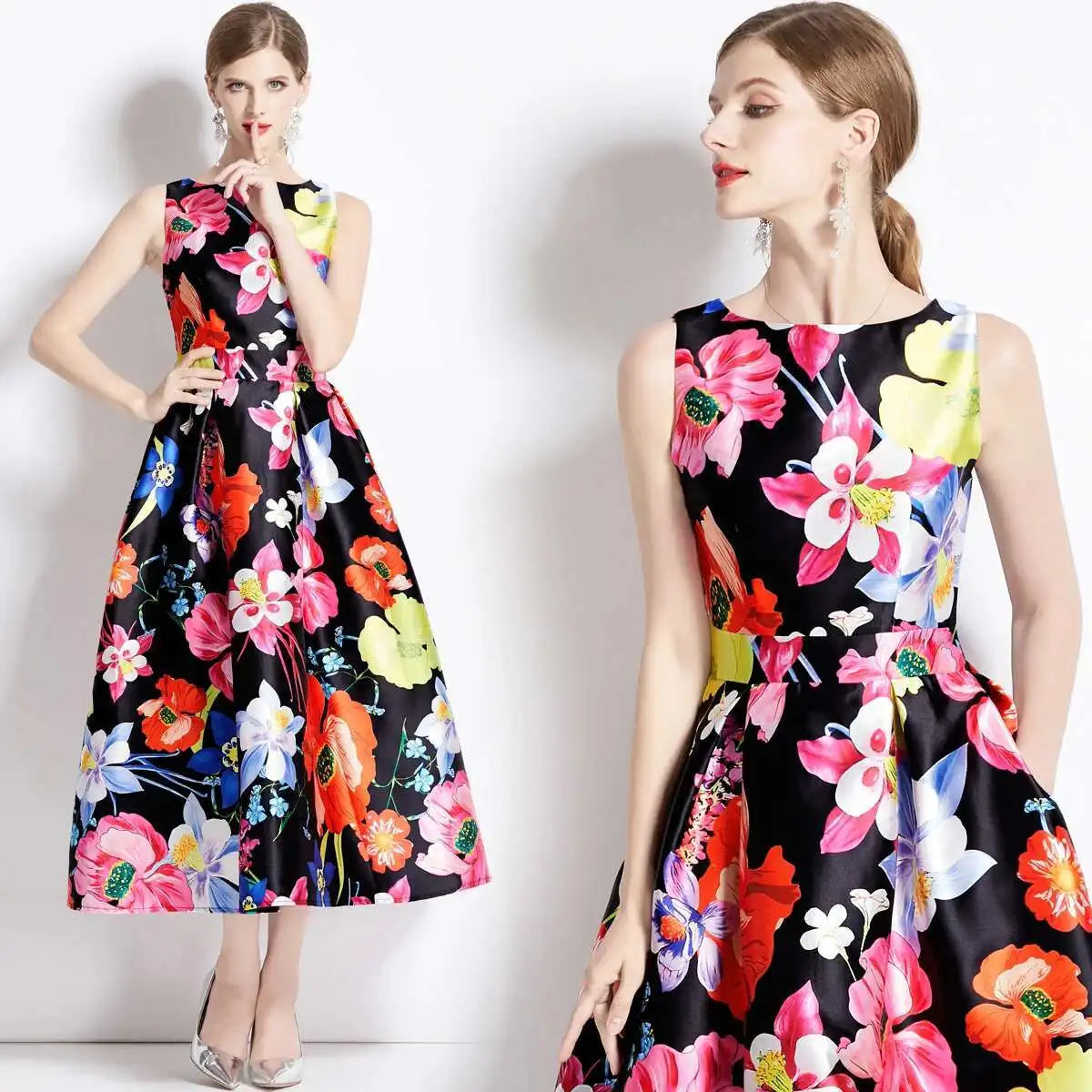 JAMERARY New Summer Hoilday Floral Midi Dress Women Printed A Line Long Vestidos