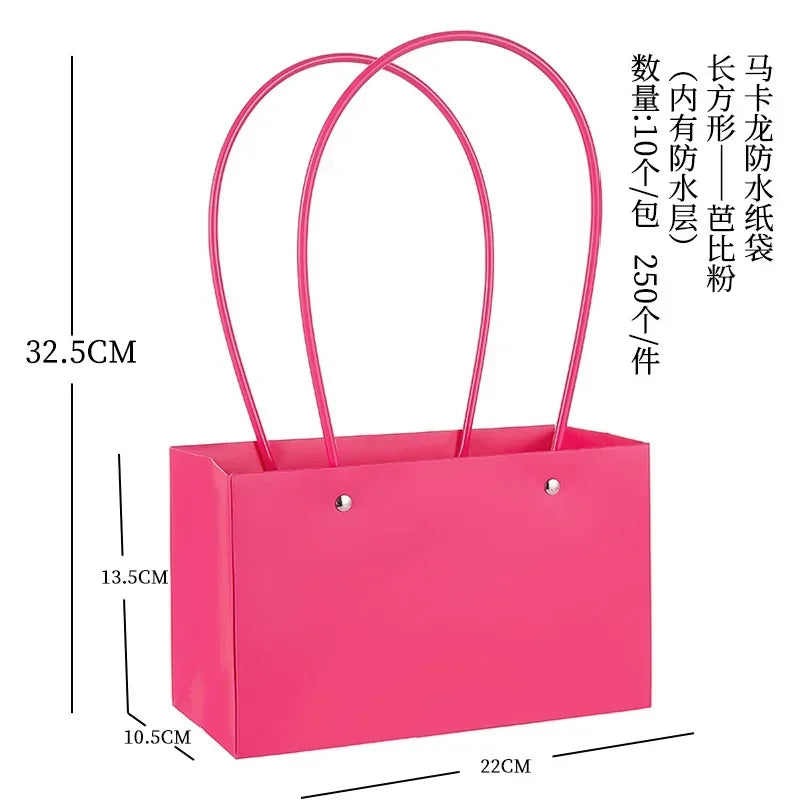 10pcs Christmas Gift Flower Kraft Paper Handbag Flower Arrangement Portable Box Rectangular Trapezoidal Flower Handheld Gift Box