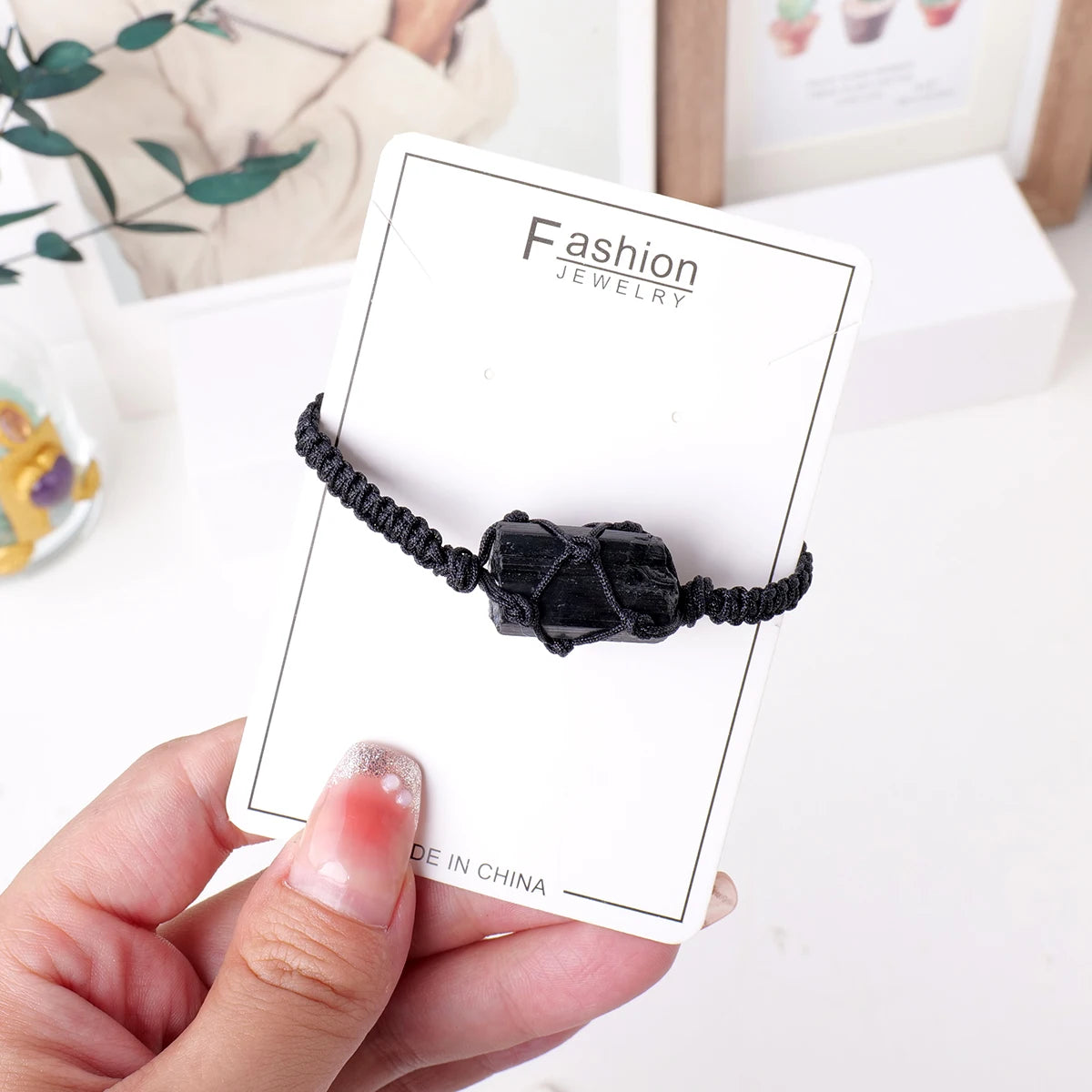 1PC Natural Crystal Black Tourmaline Post Bracelet Adjustable Men Women Wearing Decorative Healing Gift