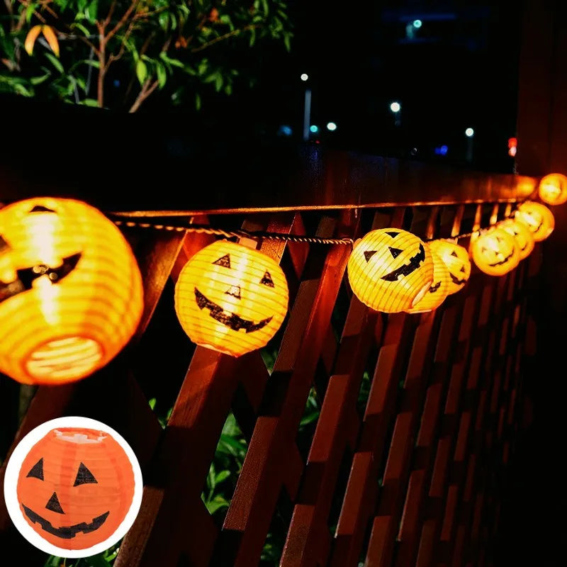 Halloween Pumpkin Lantern Solar String Lights Outdoor Waterproof LED Fairy String Lights Garden Yard Halloween Party Decorations