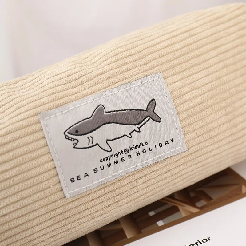 Cute Shark Pencil Case Unisex Korean Style Dirty Corduroy Resistant Storage Bag for Girls School Student Supplies Stationery