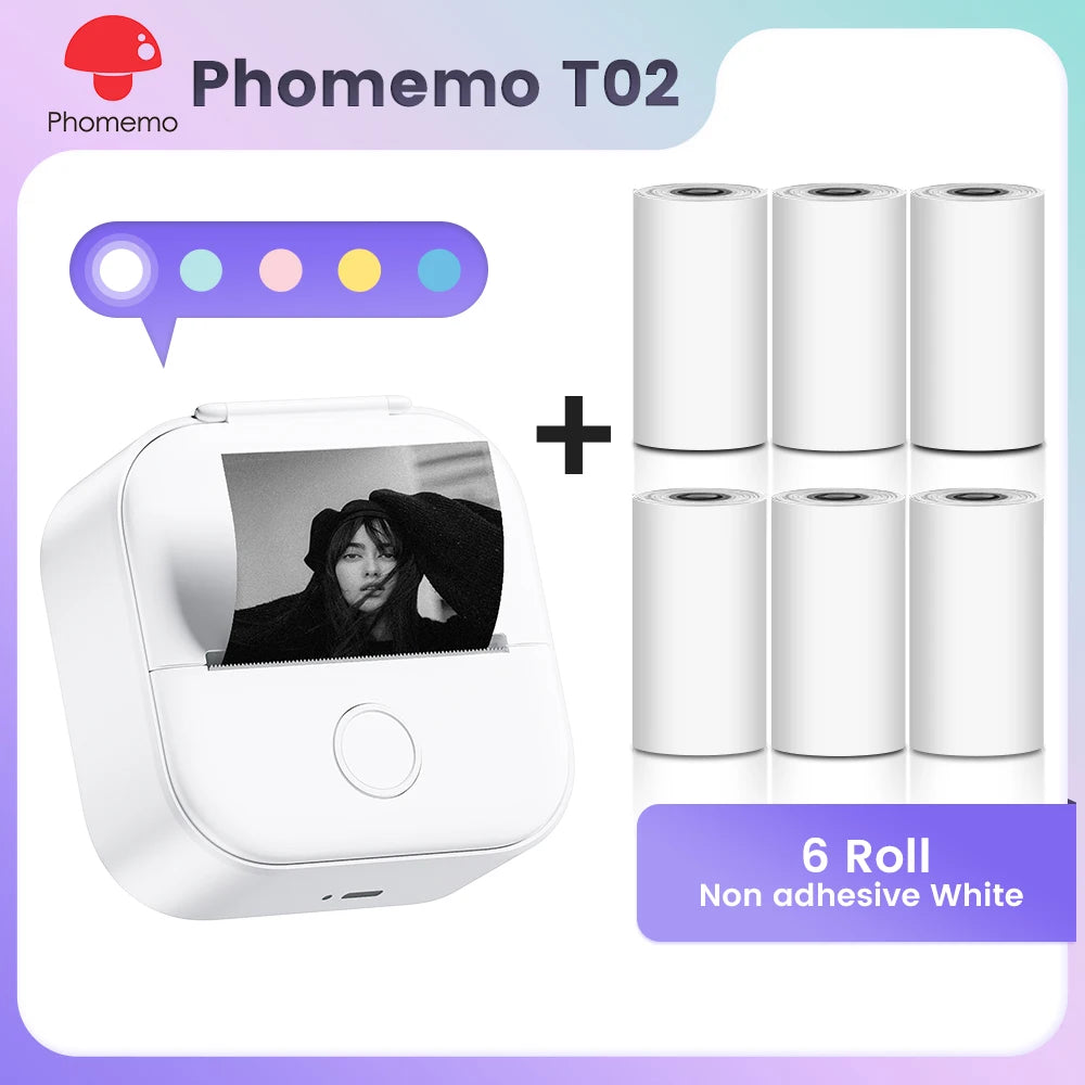 Phomemo T02 Pocket Printer Mini Portable Label Maker Self-adhesive Sticker mini impresora portatil impresora etiqueta adhesivas