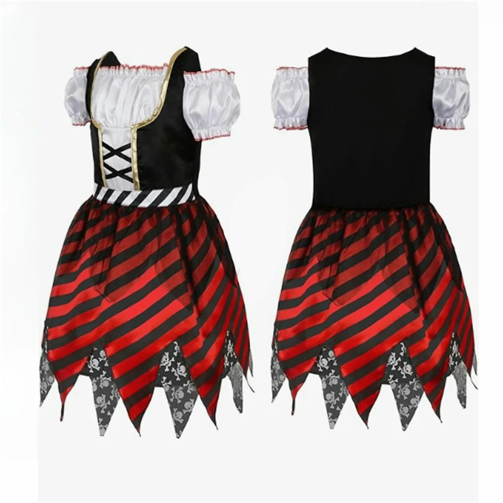 Girl Pirate Cosplay Costume Costume Halloween Pirate Jack Three-piece Suit Kids Stage Performance Clothes with Hat and Eye Mask