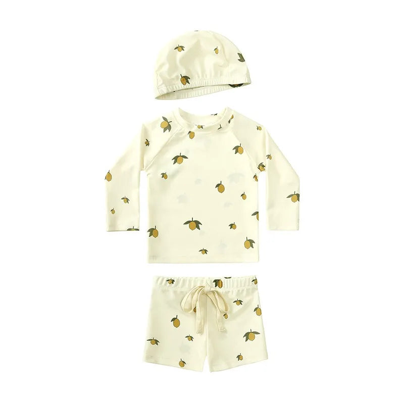 2025 Summer Kids Boy Swimsuits Sun Protection Vacation Beach Pants Long sleeve Tops with Hat Children Surfing Swim Suit 1-7T