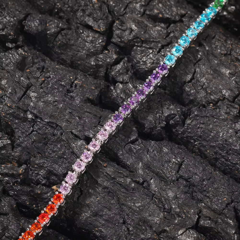 Pure Silver Rainbow Tennis Bracelet Pave 3.5MM Bling Rainbow Zircon 18K Gold Plated Beautiful Real 925 Fashion Exquisite Jewelry