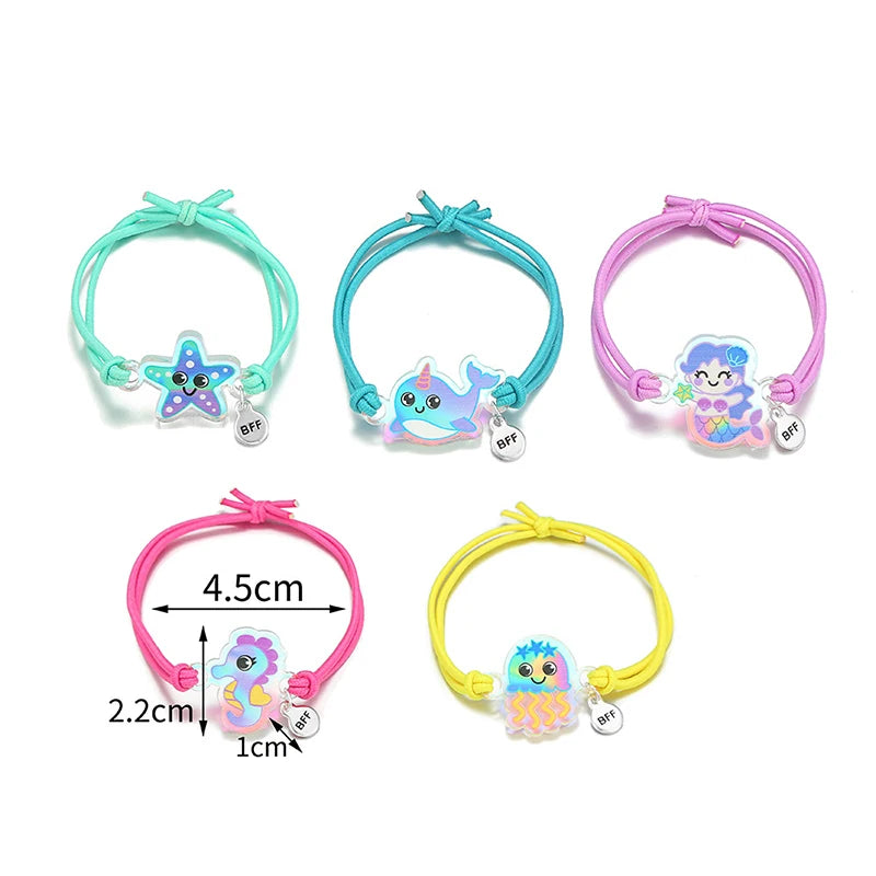 5Pack Cute Unicorn Donut Rainbow Bear Butterfly Charm Elastic Rope Bracelet for Girl Hairband Use Friendship BFF Gifts