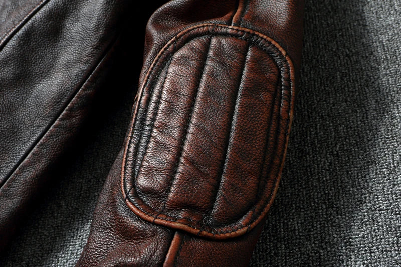 Vintage Red Brown Men Leather Jacket 100% Cowhide Jackets Slim Fit Soft Skin Coat Autumn Jaqueta Masculina De Couro