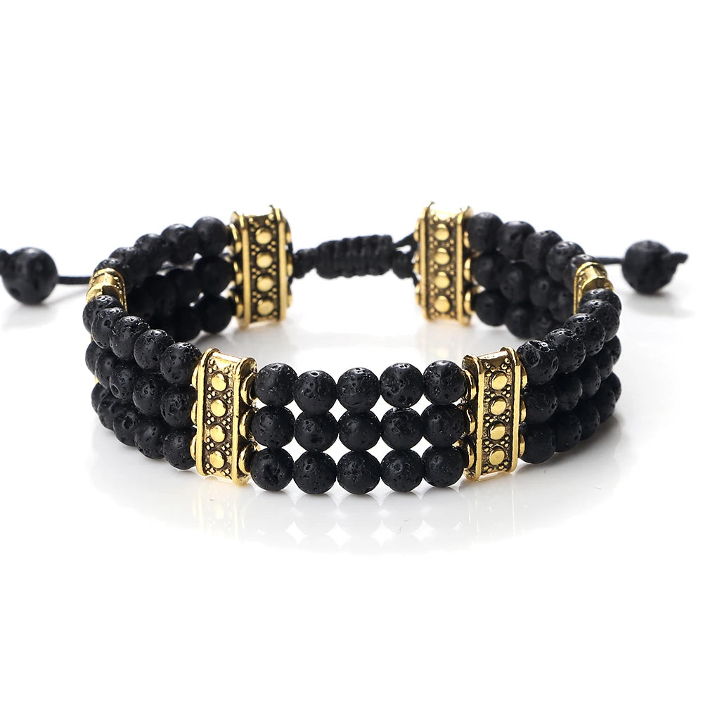 Natural Stone Beads Bracelet 4mm Malachite Black Lava Yoga Energy Hot Couple For Women Men Jewelry Braided Rope Knot Bangle Gift