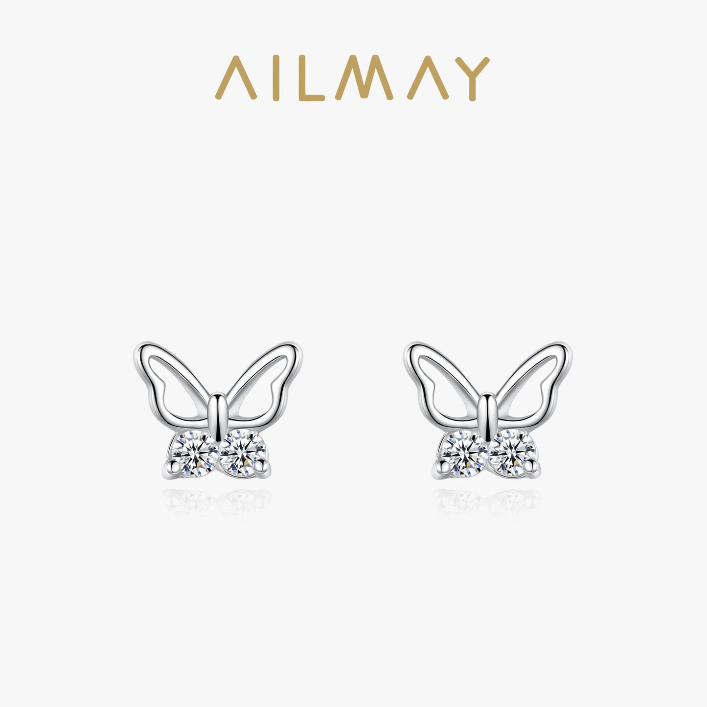 Ailmay  Insect 100% 925 Sterling Silver Butterfly Sweet Cute Stud Earrings For Women Girls Anti-allergy Fine Jewelry Gifts