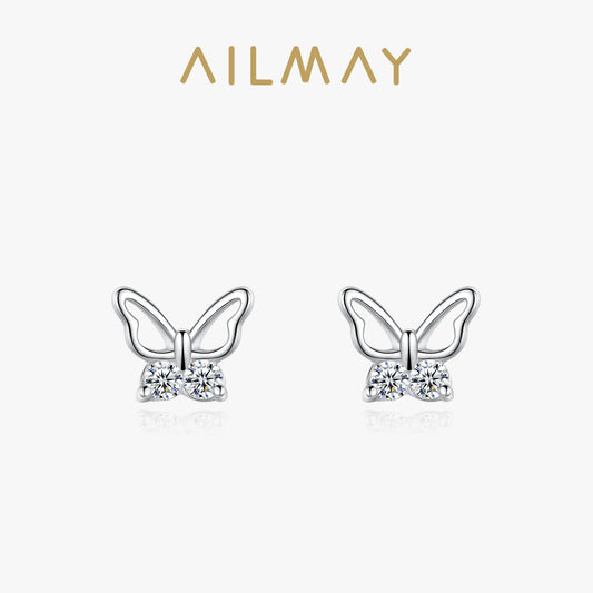Ailmay  Insect 100% 925 Sterling Silver Butterfly Sweet Cute Stud Earrings For Women Girls Anti-allergy Fine Jewelry Gifts