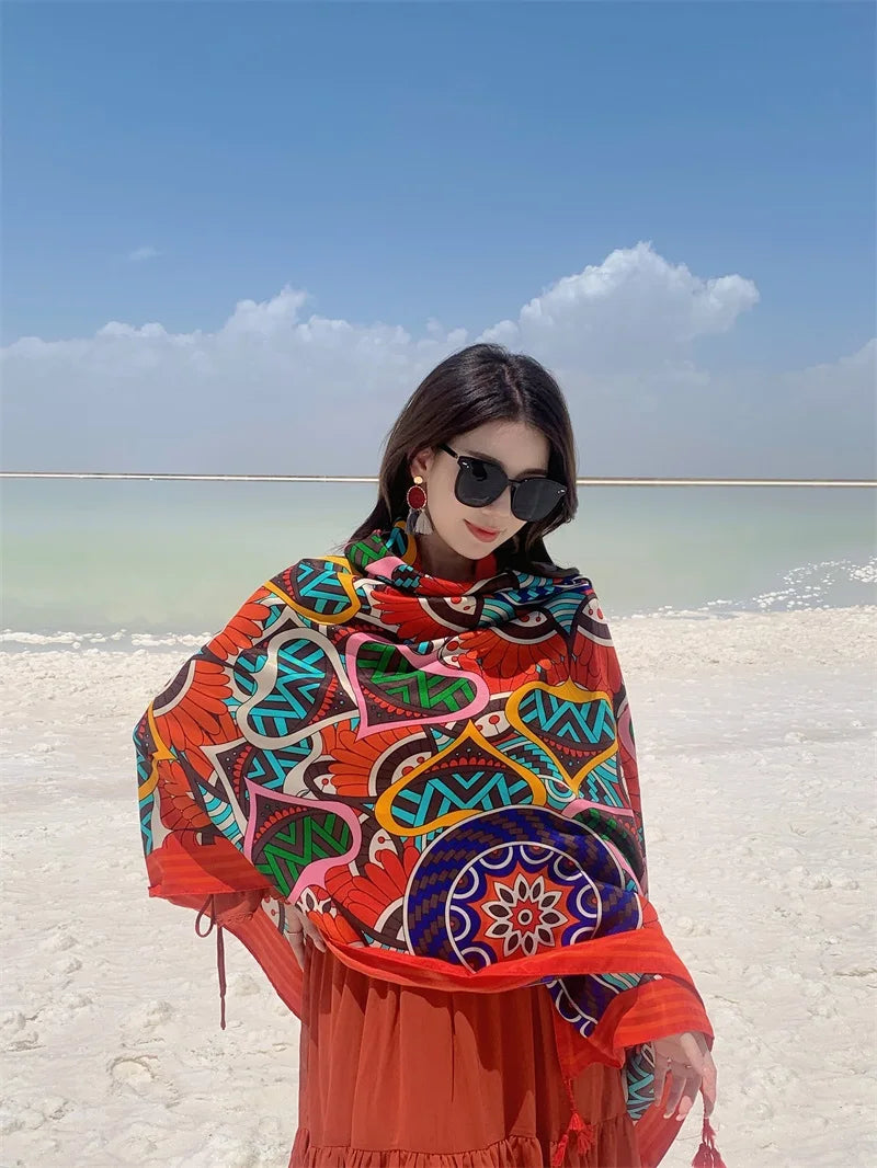 Travel Beach Sunscreen Scarves for Women Bikini Large Sarong Wrap Scarf Brazilian Swimsuit Bathing Cover-ups 17 Styles 90x180cm