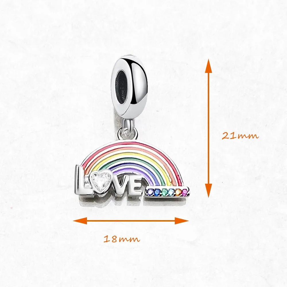 Colourful Rainbow Charms Pendant European Handmade Jewelry Spread Love Romantic Gift For Ladies Men New Pure 925 Sterling Silver